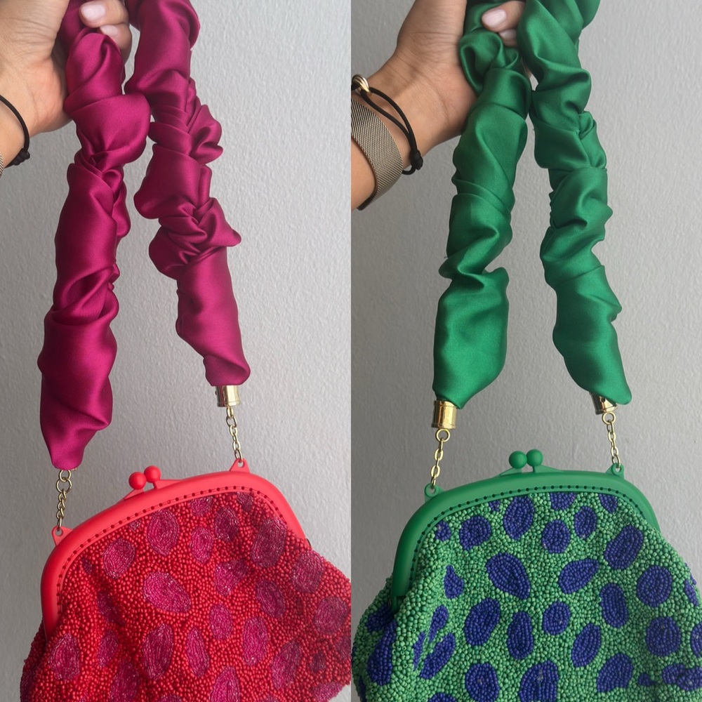 Both Beaded Clutch Handbags with Satin Handles